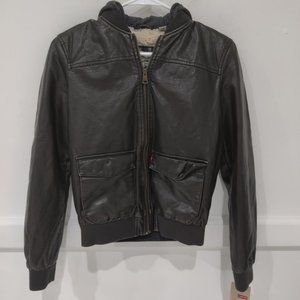 NWT Levi's Mens Faux Leather Hooded Racer Jacket Faux Leather Size XS $180 2D107